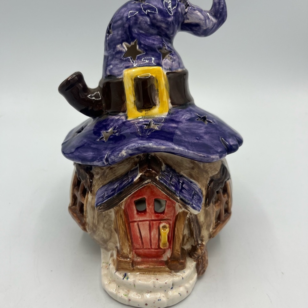 7" Lighted Witchy Ceramic Pumpkin Cottage **light Not Included**